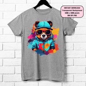 Teddybär Png, buntes Urban Design Streetwear Png für Sublimation, Urban Style Neon Design Graffiti Png für Tshirt, digitaler Download