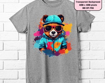 Teddy Bear Png, Colorful Urban Design Streetwear Png for Sublimation, Urban Style Neon Design Graffiti Png for Tshirt, Digital Download