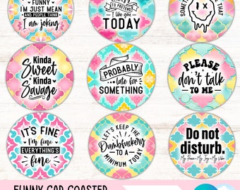 Funny Car Coaster PNG Bundle Sarcastic Cup Holder Sublimation Design Adult Humor Round Keychain PNG Sassy Snarky DIY Coaster Digital File