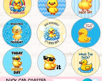 Funny Duck Car Coaster PNG Bundle Duck Lover Cup Holder Sublimation Designs Sarcastic Round Keychain PNG DIY Digital Coaster Files Download