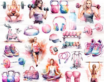 Gym Girl Workout PNG Bundle, Fitness Clipart, Gym PNG Bundle, Workout Graphics, Workout Shirt Png, Exercise Equipment Bundle, Gym Clipart