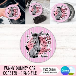 Funny âne voiture sous-verre PNG sarcastique porte-gobelet Sublimation Design impertinent rond porte-clés PNG humour adulte bricolage sous-verre numérique téléchargement de fichier