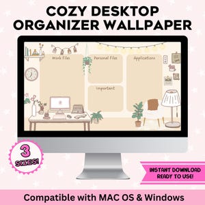 Boho Desktop Organizer Wallpaper Cute Minimalist Desktop Aesthetic Macbook Background Organize Files & Folders Instant Digital Download