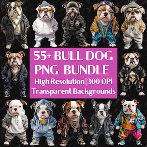 Bull Dog Streetwear PNG Bundle Cooler Hund Hip Hop Urban Grafiken TShirt Hoodie Sublimation Designs Street Style Gangster Hund Digitale Downloads