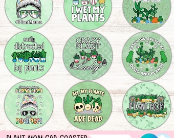 Plant Lover voiture sous-verre PNG botanique porte-gobelet Sublimation dessins jardinage rond porte-clés PNG plante maman sous-verre en téléchargement numérique