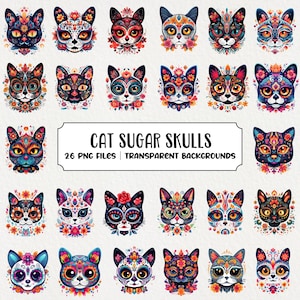 Bundle de cliparts tête de mort en sucre, jour mexicain des morts Catrina tête de mort squelette fichiers PNG Dia de Los Muertos PNG téléchargements numériques