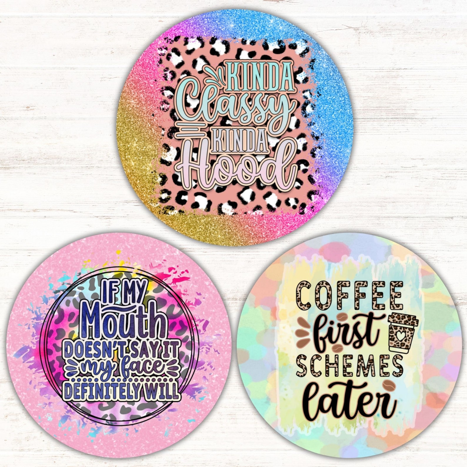 Humor Round Graphics Funny Quotes Car Coaster PNG Bundle Sarcastic Cup Holder Sublimation ...