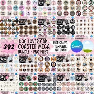 Mega Bundle di sottobicchieri per auto per amanti dei cani in formato PNG, disegni rotondi per sublimazione di mamma e papà di cani, portachiavi con razze di cani in formato PNG, download di file digitali per proprietari di animali domestici