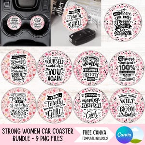 Positive Quotes Car Coaster PNG Bundle Motivational Cup Holder Sublimation Designs Inspirational Keychain PNG DIY Coaster Digital Files