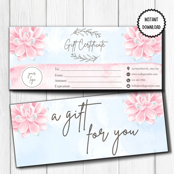 Gift Certificate Template for Small Business Owners, Add Your Logo Printable Voucher, DIY Editable Gift Voucher Ticket , Modern Gift Card
