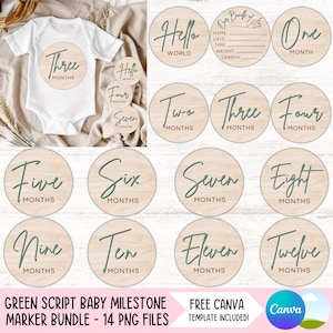 Bundle de marqueurs d'étape mensuelle bébé garçon fille PNG faire-part de bébé rond signe sublimation dessins mignons cartes circulaires à télécharger