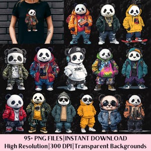 Panda Bear Streetwear Png Bundel Cool Panda Tshirt Sublimatie Ontwerpen Urban Street Style Hip Hop Gangster Clipart Digitaal Bestand Downloads