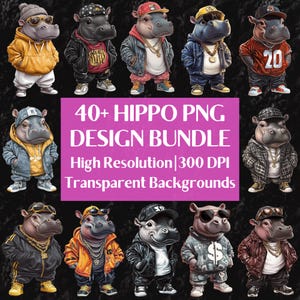 Hippo Streetwear PNG Bundle Coole Hip Hop Nilpferd Clipart Nilpferd Urban Grafik TShirt Hoodie Sublimation Design Gangster Digitaler Download