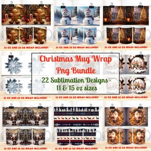 Christmas Mug Design PNG Bundle Winter Mug Wrap PNG 11oz & 15oz Coffee Cup Design Mug Wrap Template Snowman Mug Wrap Bundle Digital Download
