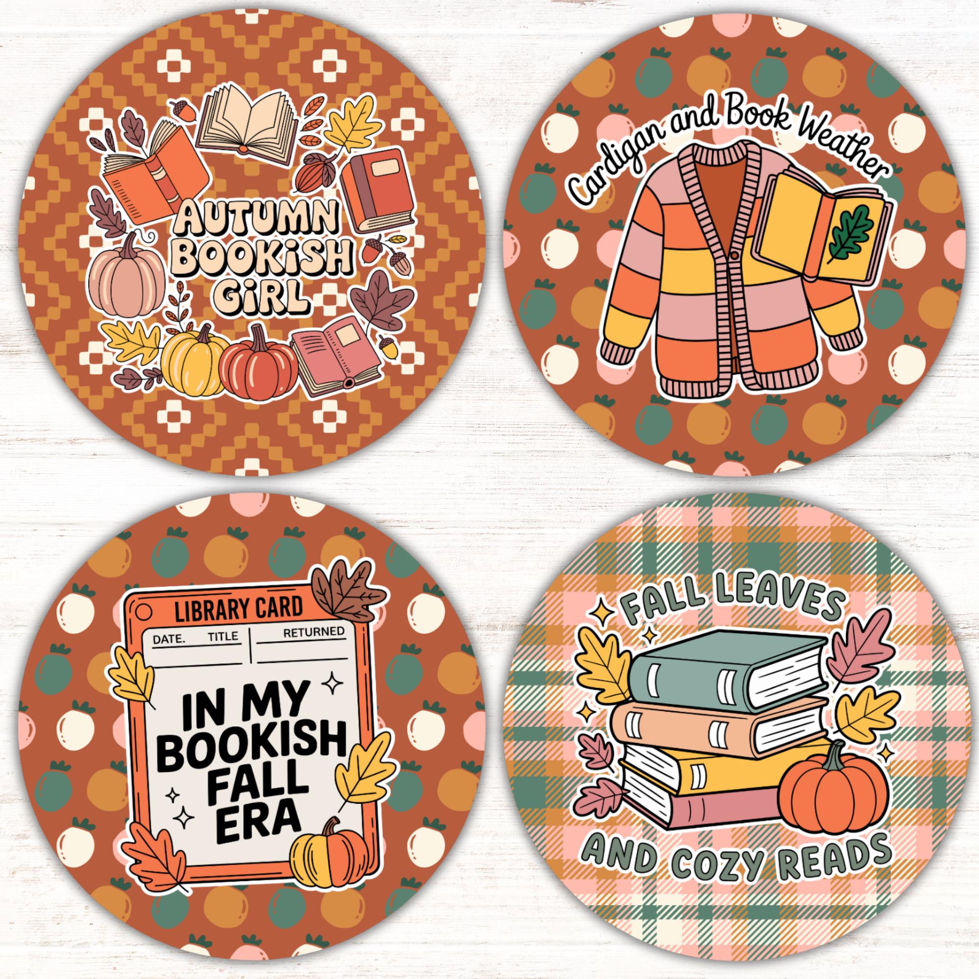Fall Book Lover Car Coaster PNG Bundle Cozy Season Coffee Cup Holder ...