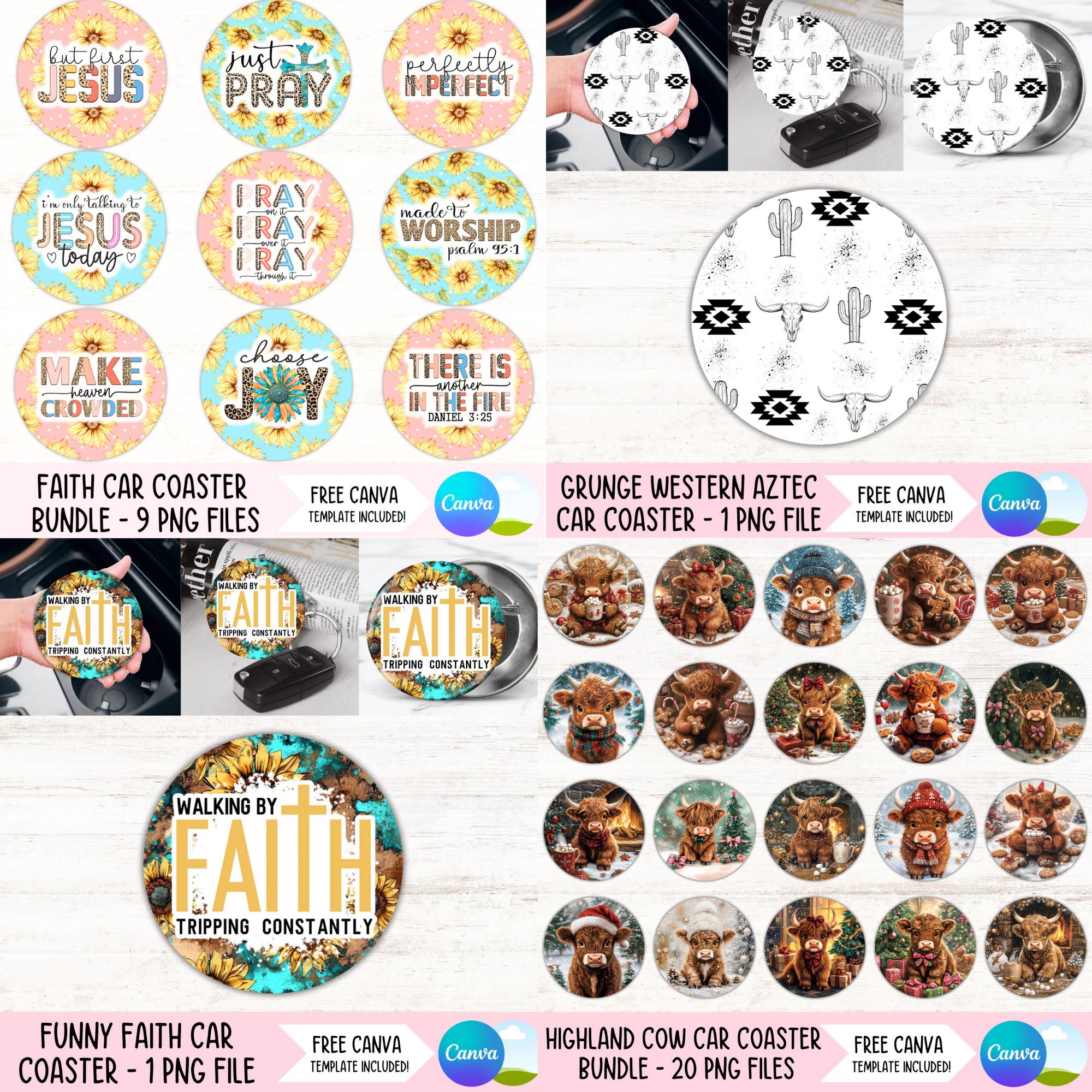 Country Western Car Coaster PNG Mega Bundle, Cowgirl Round Sublimation ...