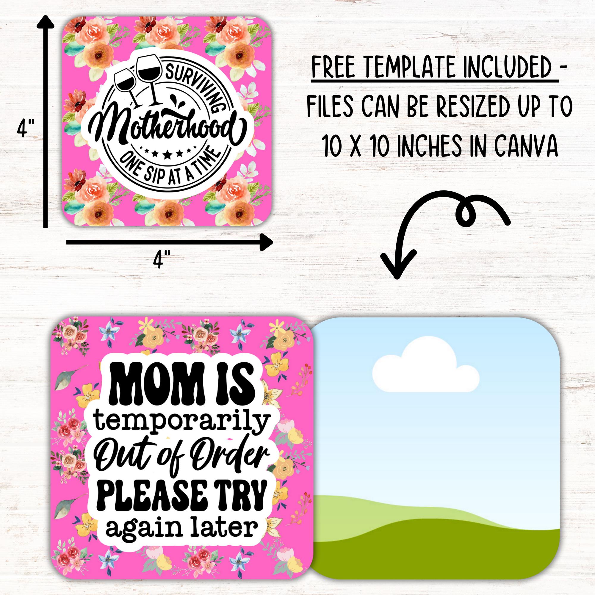 Funny Mom Square Coaster PNG Bundle, Sarcastic Quotes Sublimation ...