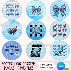 Coquette Football Car Coaster PNG Bundle Football Mom Cup Holder Sublimation Designs Game Day Round Keychain PNG DIY Coaster Digital Files