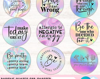 Positive Affirmations Car Coaster PNG Bundle Inspirational Quotes Cup Holder Sublimation Designs Motivational Round Keychain PNG Designs