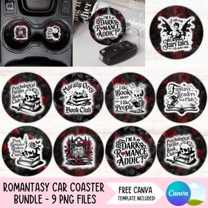 Romantasy Car Coaster PNG-bundel Dark Romance Coaster Sublimatieontwerpen Smutty Book Club-sleutelhanger PNG Spicy Dirty Books Onderzetterdownloads