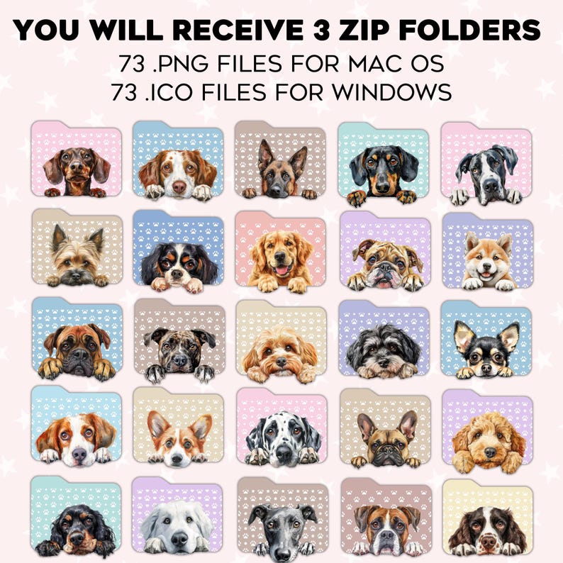 Peeking Dogs Cute Desktop Icon Folders Bundle for Mac OS and Windows PC ...