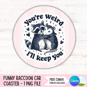 Sous-verre de voiture drôle raton laveur PNG mignon porte-gobelet opossum Design en sublimation fille sauvage rond porte-clés PNG sous-bock bricolage téléchargement de fichier numérique
