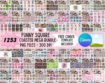 Funny Sarcastic Coaster PNG Mega Bundle, Square Sublimation Designs, Adult Humor Keychain Designs, Drink Coasters (Digital Files Download)