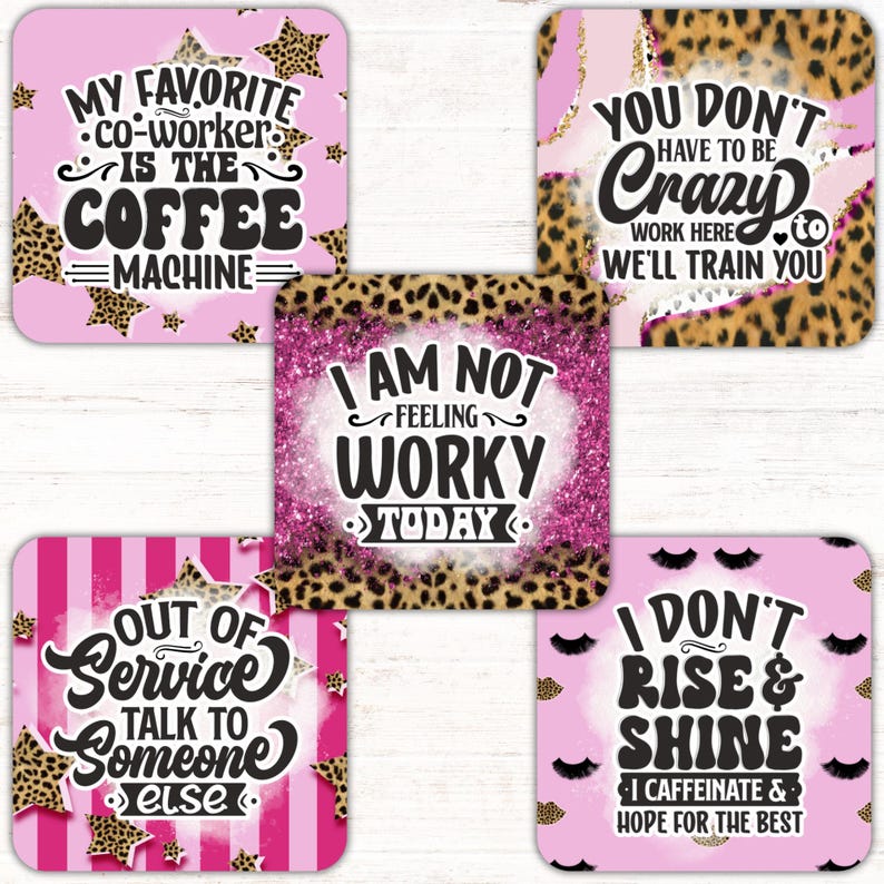 Work Coasters Funny Work Square Coaster PNG Bundle, Office Humor Quotes Sublimation ...