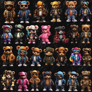 Teddy Bear Png Bundle, Colorful Urban Design Streetwear Png Sublimation, Urban Style Neon Design Graffiti Png for Tshirt, Digital Download image 5