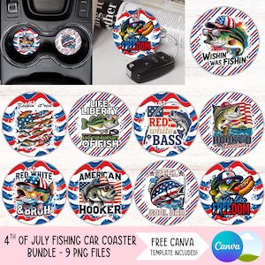 4 juli vissen auto Coaster PNG bundel patriottische vader bekerhouder sublimatie ontwerpen VS bas vis sleutelhanger png DIY digitale onderzetter bestanden