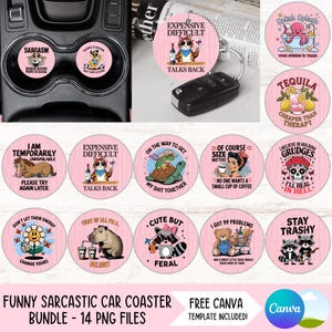 Grappige sarcastische auto Coaster PNG-bundel Coaster sublimatie ontwerpen Sassy sleutelhanger ronde PNG-ontwerpen volwassen humor Coaster digitale downloads