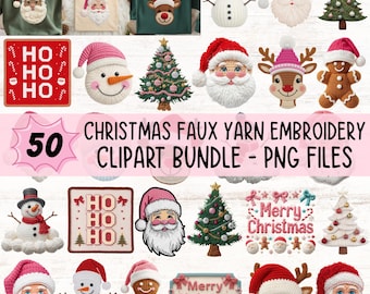 Christmas Faux Crochet Clipart Bundle, Santa Faux Yarn Tshirt & Sweatshirt Sublimation Designs, Latch Hook Yarn PNG Graphics (Digital Files)