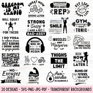 Sarcastic Workout PNG Bundle Exercise Workout SVG Files Funny Gym Motivation Workout Shirt Designs Svg Strong Girl Instant Digital Downloads