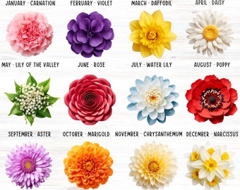 Birth Month Flower Bouquet PNG Bundle, DIY Birth Flower Png, Birth Month Flower Print, Botanical Clipart, Watercolor Floral PNG Design
