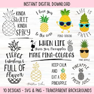 Ananas SVG PNG Bundle Tshirt Sublimation Designs Sommer Obst Clipart Strand Liebhaber Designs Insel Sommerferien Vibes Digitale Downloads