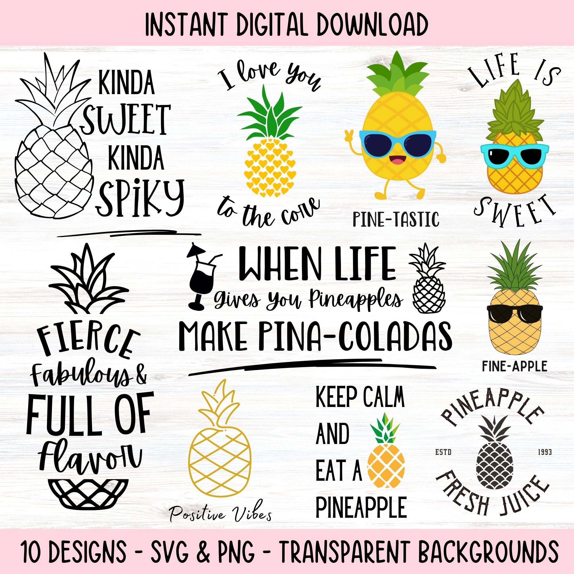 Pineapple SVG PNG Bundle Tshirt Sublimation Designs Summer Fruit Clipart Beach Lover Designs Island Summer Vacation Vibes Digital Downloads