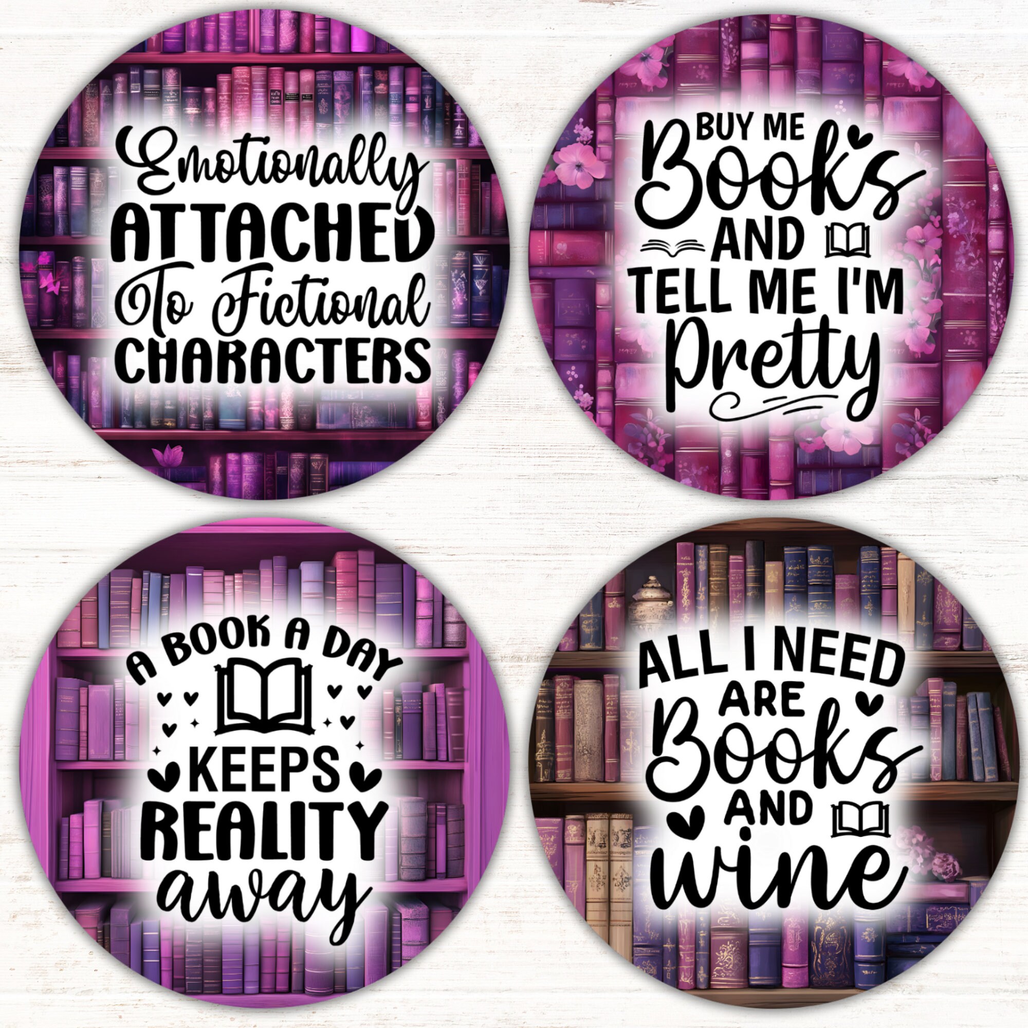 Book Lover Car Coaster PNG Bundle Reading Cup Holder Sublimation ...