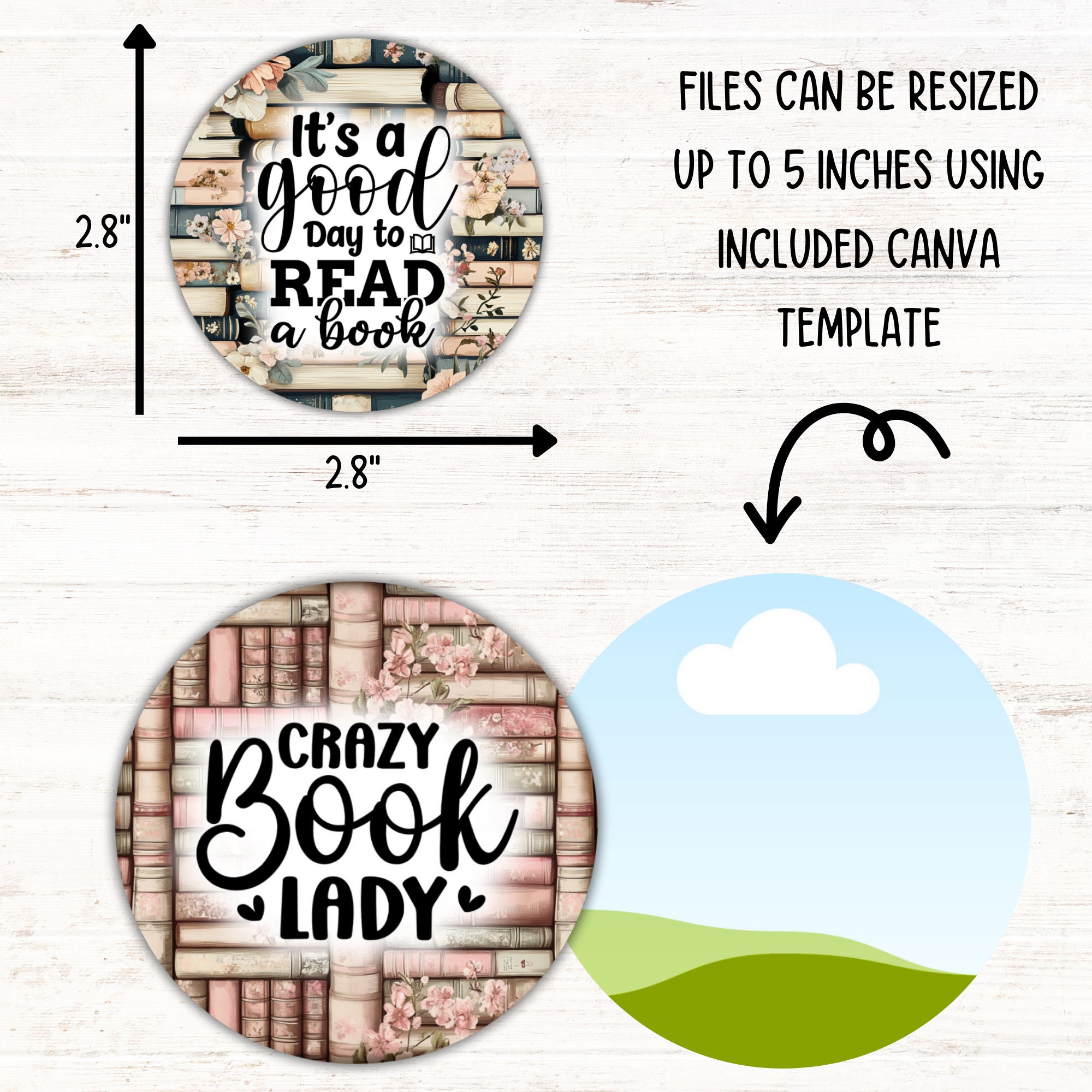 Book Lover Car Coaster PNG Bundle, Reading Round Sublimation Designs ...