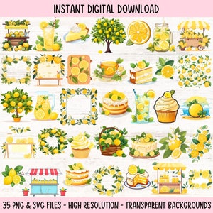 Zitrone Clipart Bundle Sommer Obst Braut Baby Shower Dekor Ideen Limonade PNG SVG Dateien Zitrone Kranz Sublimation Designs Digitale Downloads