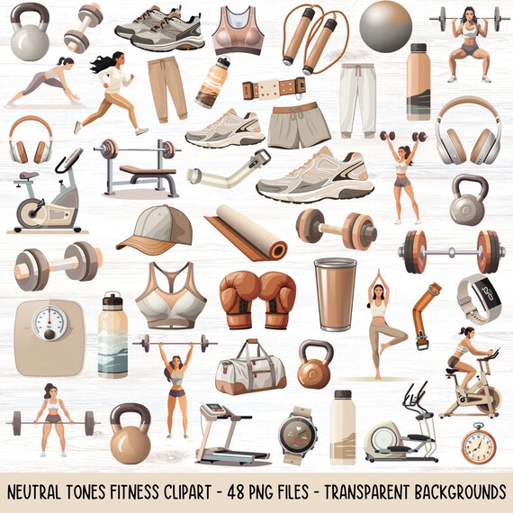 Gym Girl Workout PNG Bundle, Fitness Clipart, Gym PNG Bundle, Workout Graphics, Workout Shirt Png, Exercise Equipment Bundle, Gym Clipart