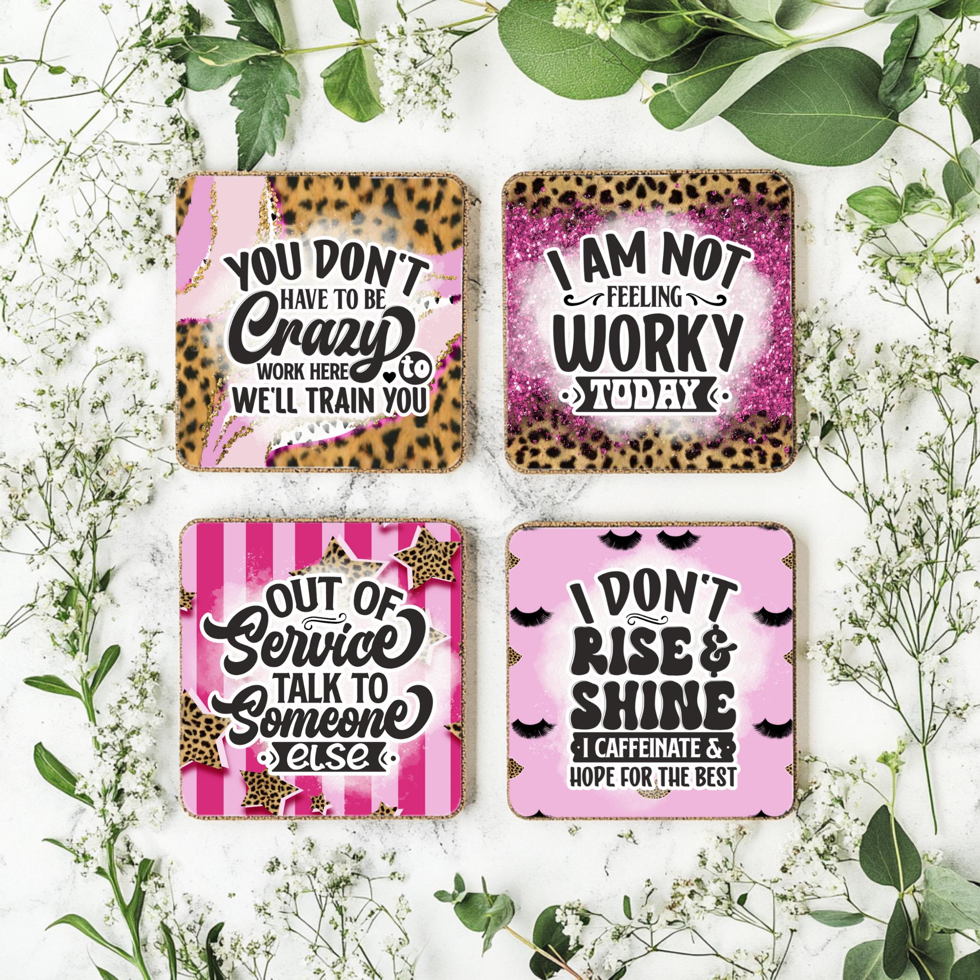 Work Coasters Funny Work Square Coaster PNG Bundle, Office Humor Quotes Sublimation ...
