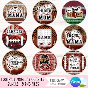 Football Mom Car Coaster PNG Bundle Football Mama Cup Holder Sublimation Designs Game Day Round Keychain PNG DIY Coaster Digital Files