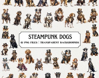Dog Steampunk Clipart Bundle Vintage Animals Watercolor Dog Clipart Victorian Inspired PNG Designs Dog Mom Png Files Industrial Design