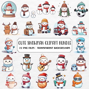 Süße Schneemann Clipart All In One Bundle, Weihnachten Winter Clipart Png Sublimationsdesigns, sofortiger digitaler Download, Weihnachtstasse Png