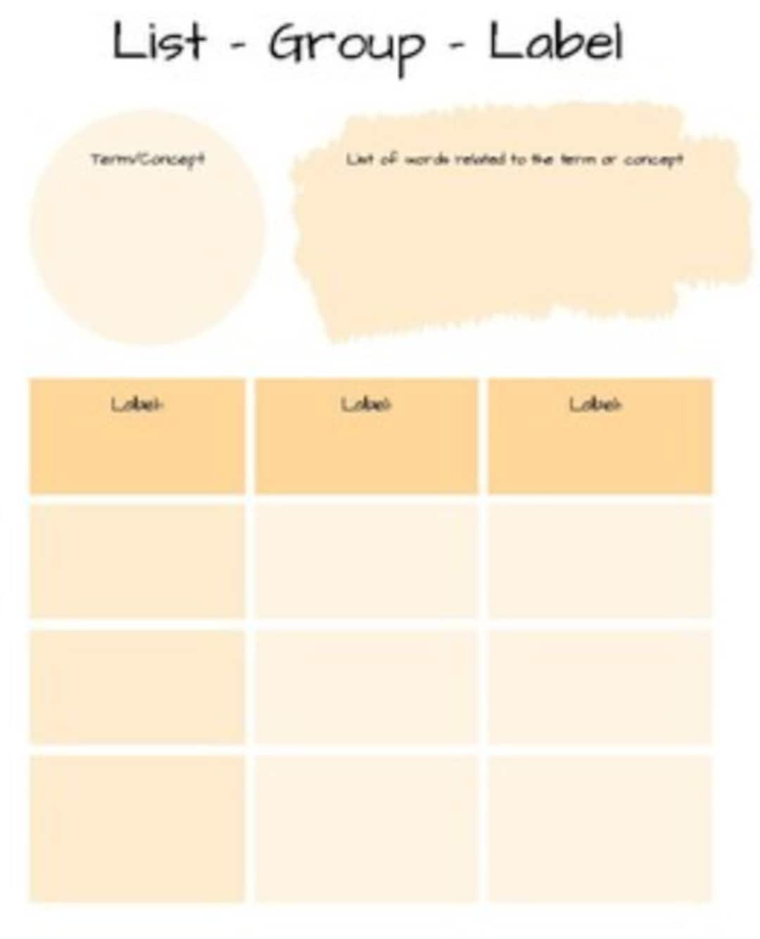 List Group Label Vocabulary Template Etsy