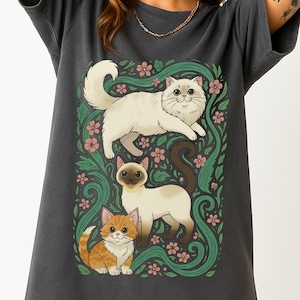 Cat shirt,floral cat shirt,botanical cat tee,comfort colors shirt,aesthetic cat shirt,cottagecore shirt,cat lover gift,cat mom shirt,