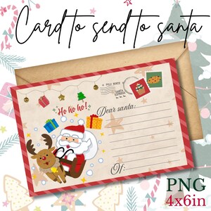 Lindo cartão para enviar ao Papai Noel,Carta para o Papai Noel, cartão de Natal,cartão para crianças,presente do Papai Noel,cartão de Natal,cartão para impressão