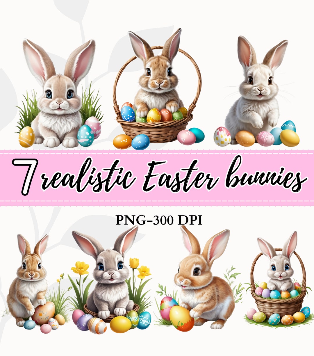 Cute Realistic Bunny Clipart Pack, Nursery Decor PNG, Easter Bunny ...