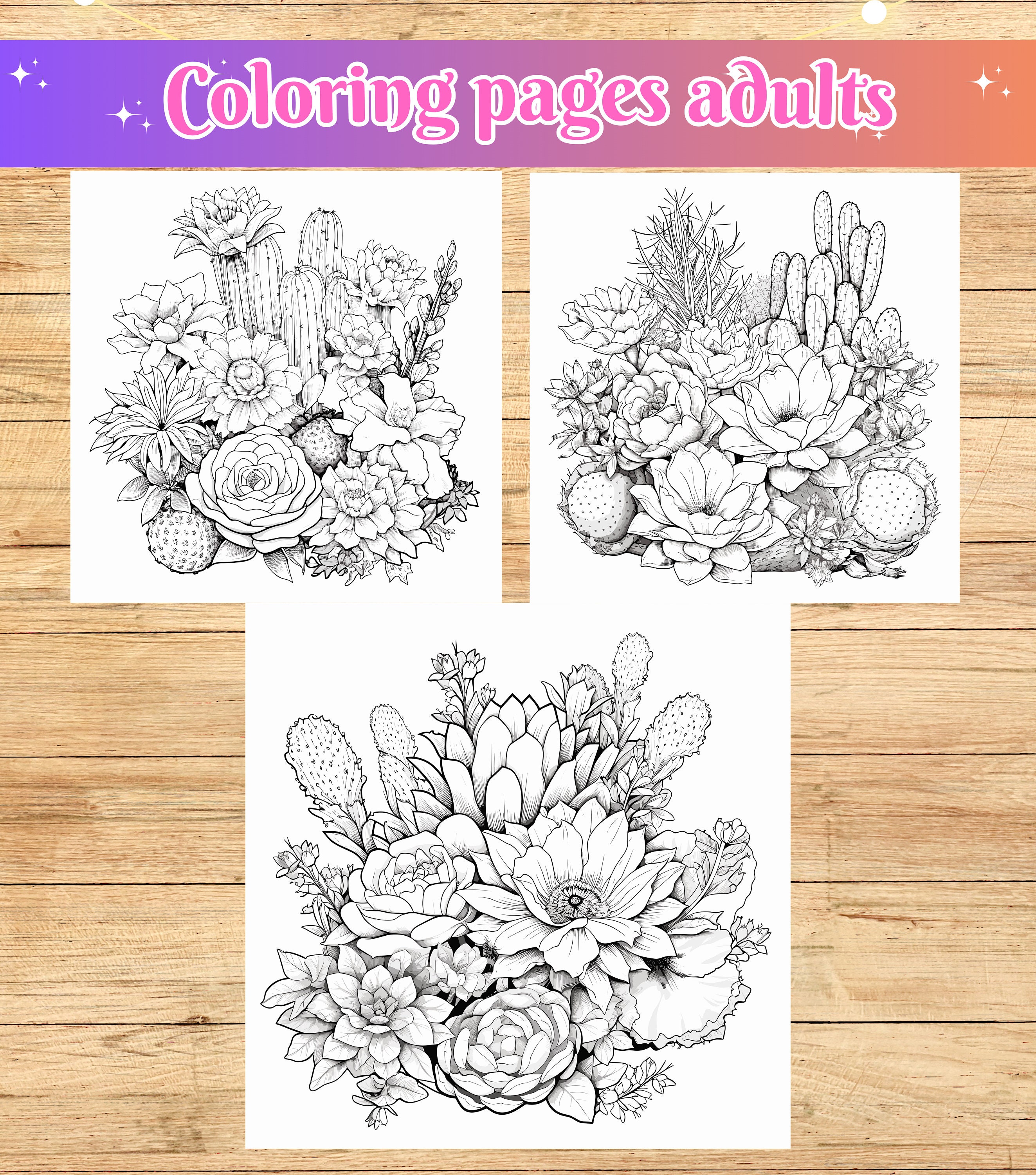 Cactus and Succulent Coloring Pages, Botanical Coloring Pages, Plant ...