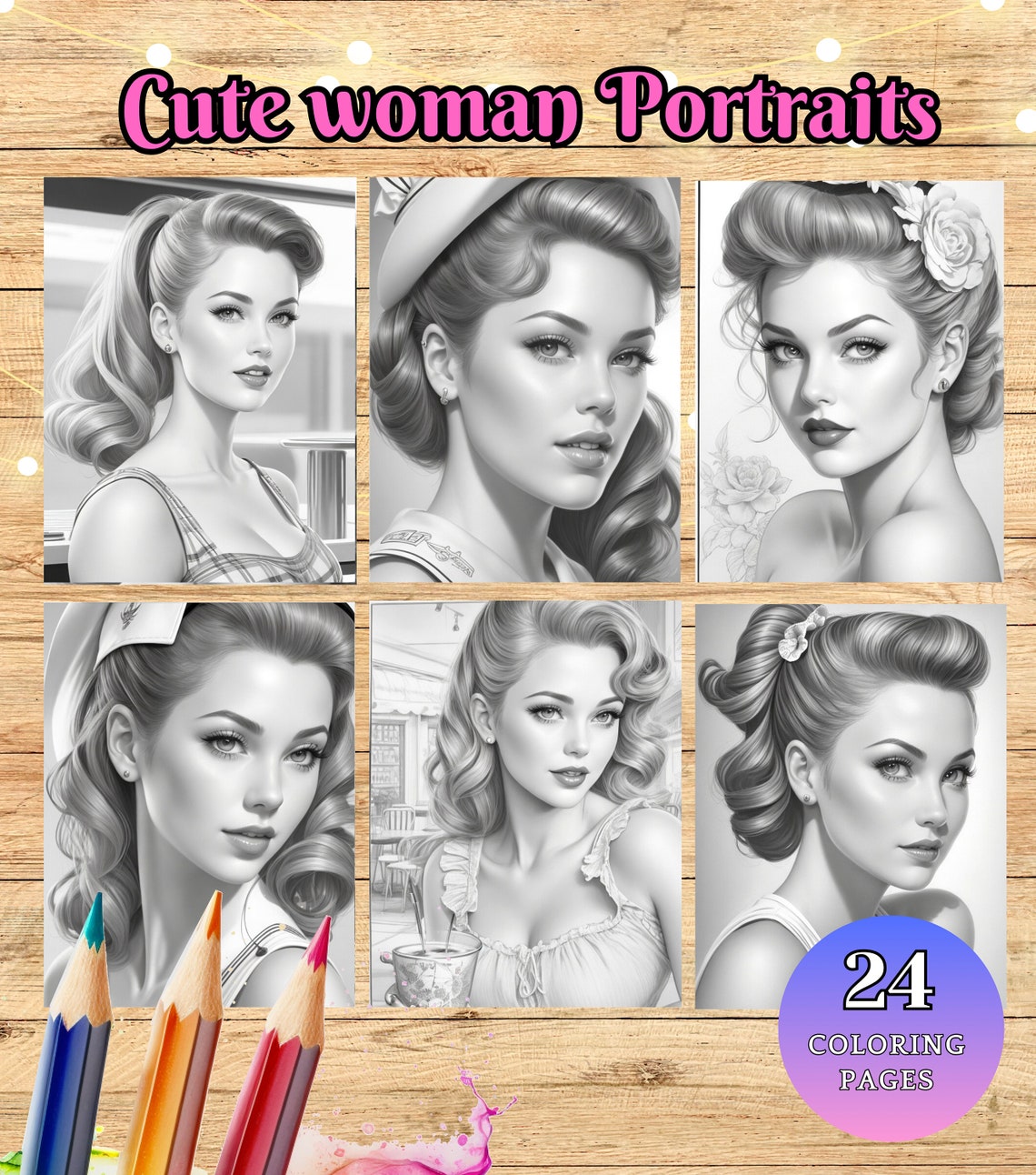 Pin-up Girls Coloring Book,portraits to Color,coloring Pages for Adults ...